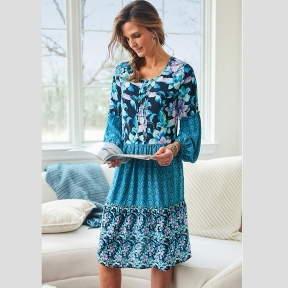 Soft Surroundings Dresses & Skirts - Soft Surroundings Dress Womens XLarge Midi Floral Long Sleeve Tiered Shift Boho